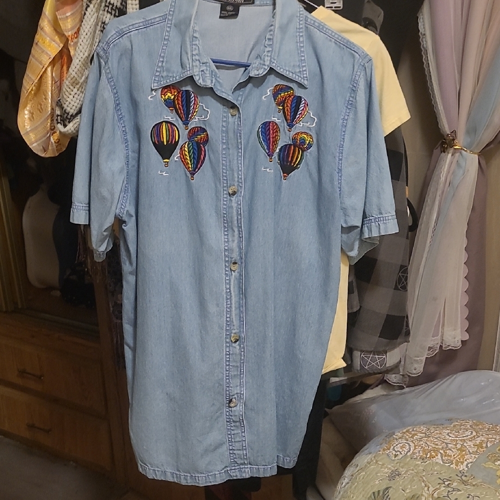 Patrice Designs Embroidered Denim Shirt with Hot Air Balloons